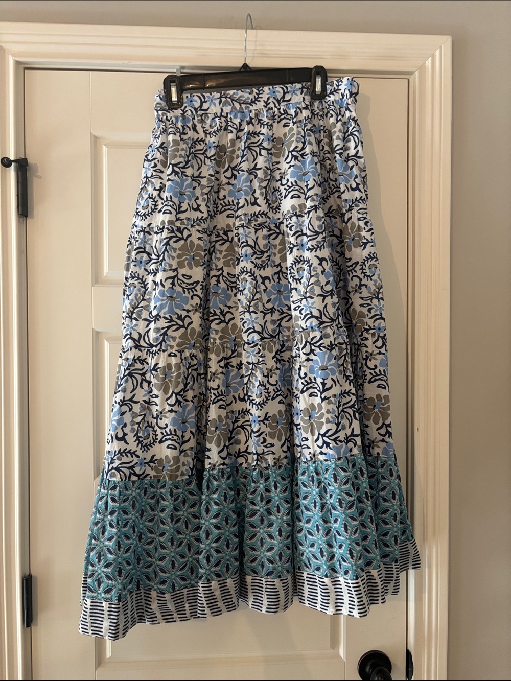 ivy jane White Blue Floral A-Line Skirt with Teal Border